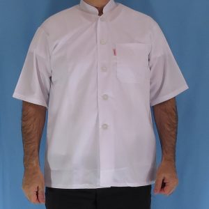 1 2 300x300 - پیراهن سفید یقه چرکتاب مردانه آستین کوتاه